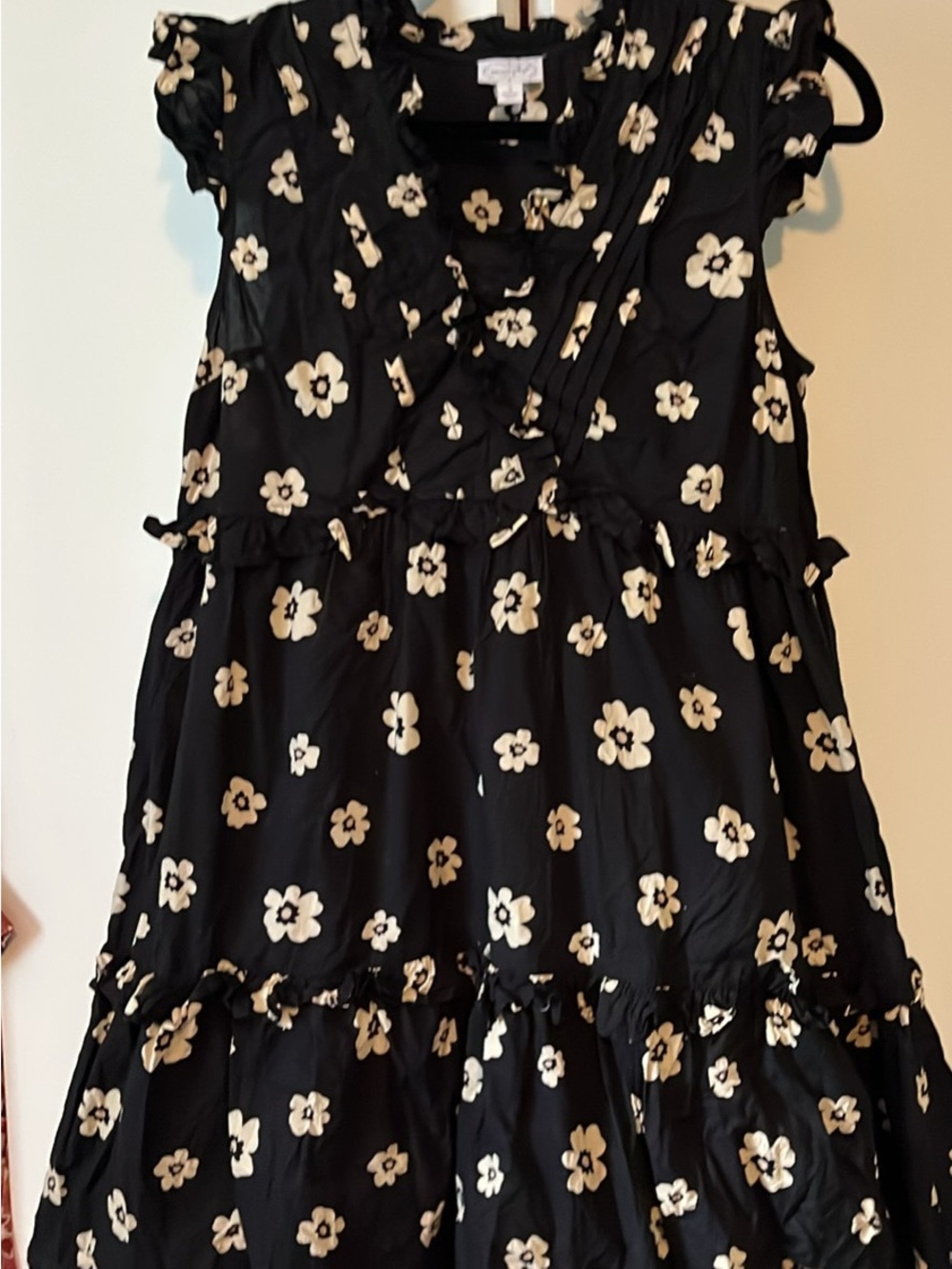 Mud Pie Black Dress with Cream Floral Print
